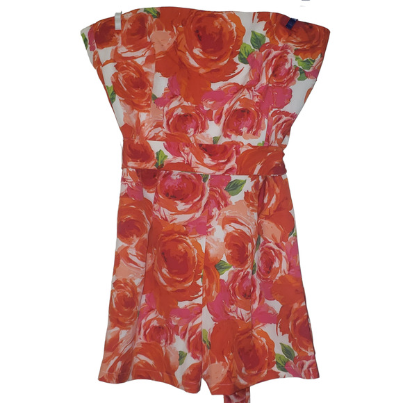 NY&C Strapless Floral Romper — Red Pink Roses Summer Party Look Size L - Picture 1 of 12
